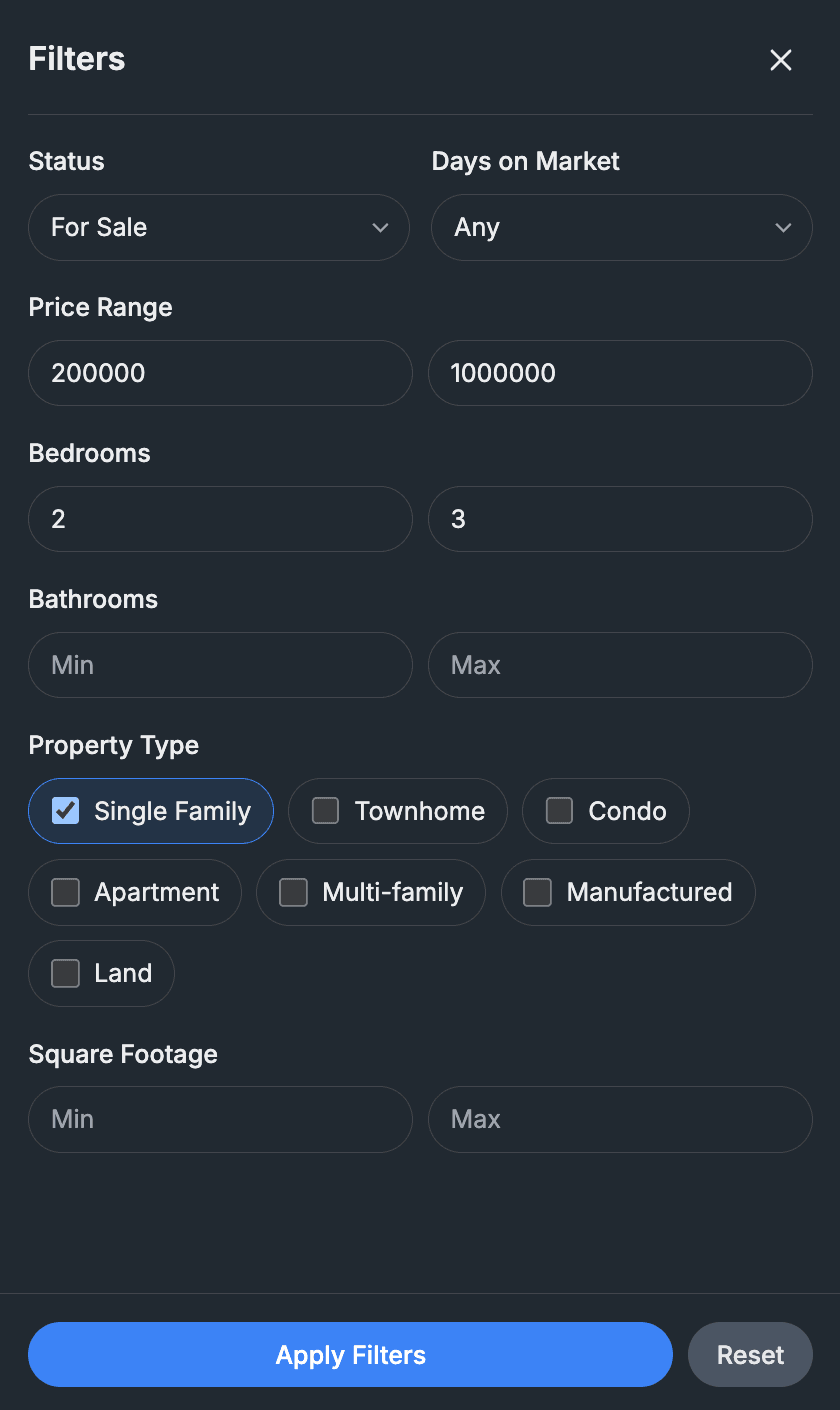 Explore: filters panel
