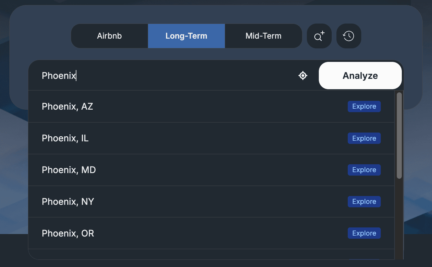 Explore: search by city, zip, or neighborhood